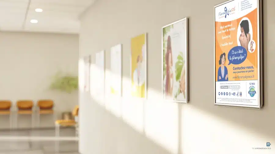 Affiche de fibromyalgiesos dans une salle d'attente de médecin